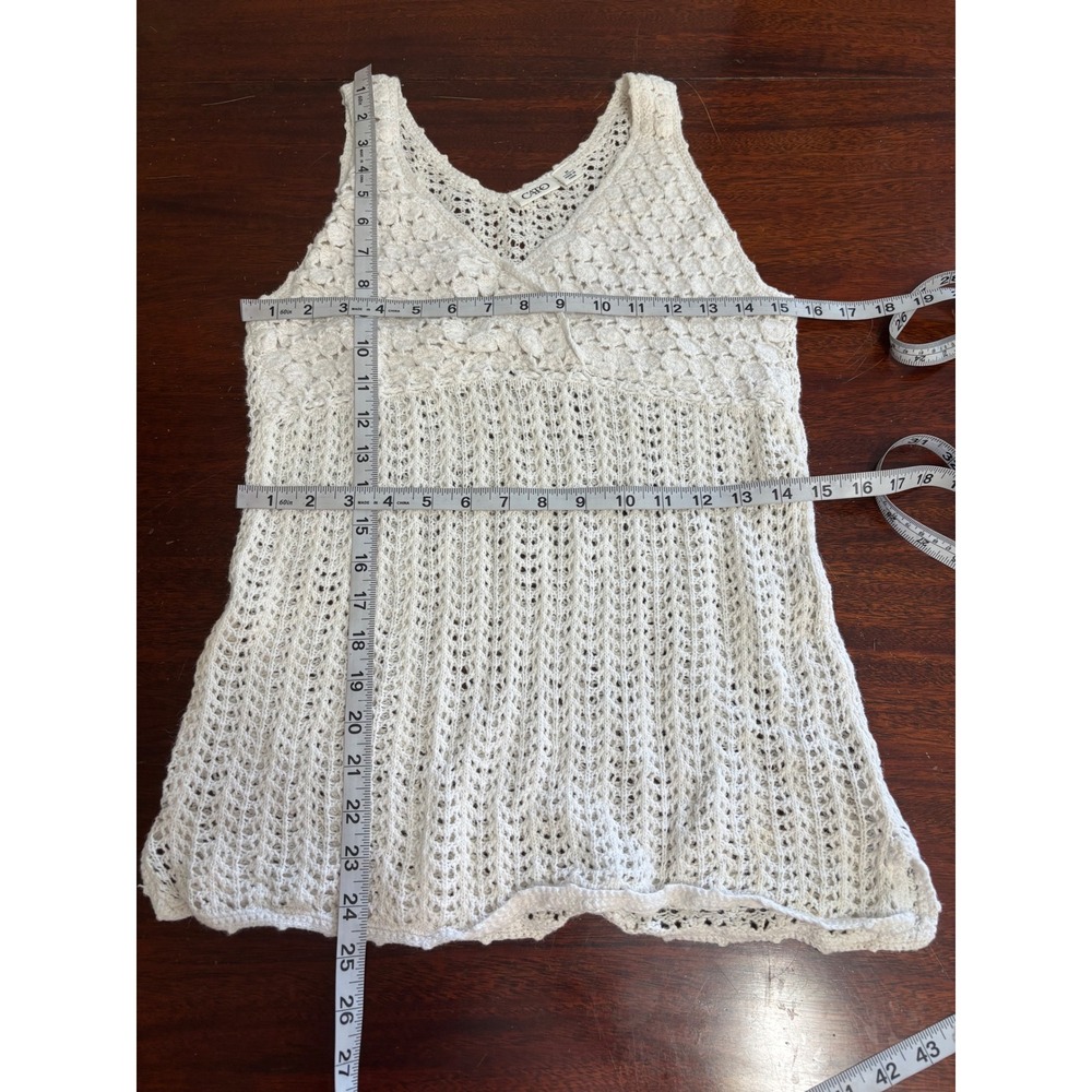 Cato Womens Babydoll Crochet Knit Tank Top M White Ramie Cotton Boho Festival - Picture 7 of 8